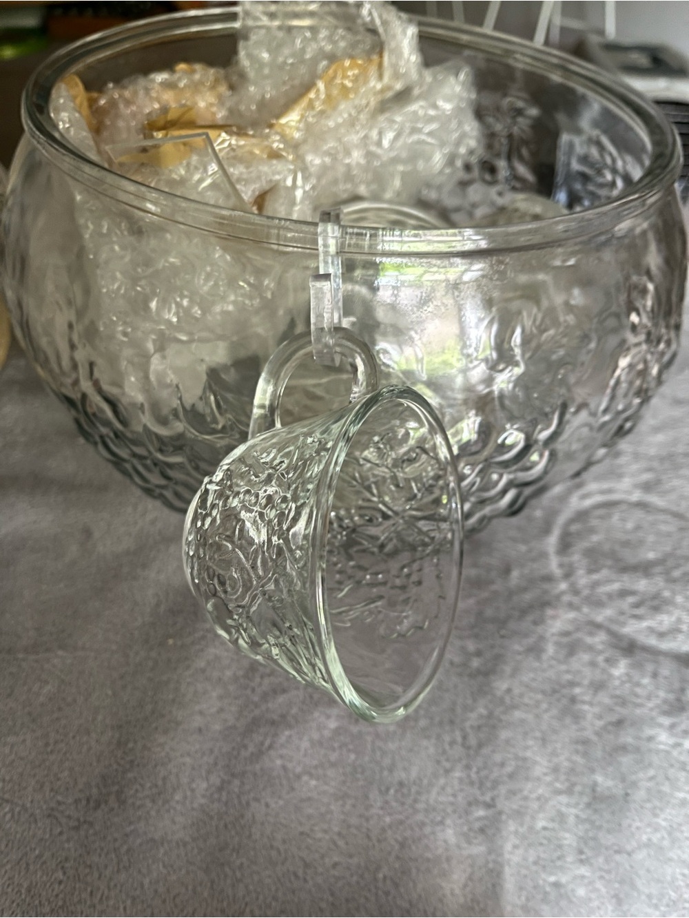 Clear Embossed Grape Glass Bowl Punch Bowl